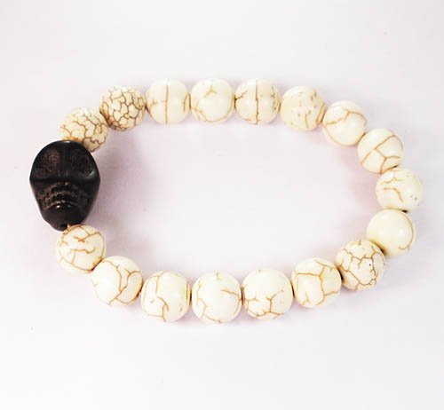 Turquoise Colorful Black Skull Beads White Veins Ball Beads Stretch Bracelet ZZ2131
