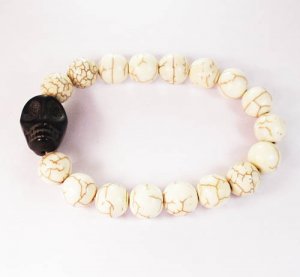 Turquoise Colorful Black Skull Beads White Veins Ball Beads Stretch Bracelet ZZ2131