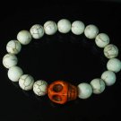 Turquoise Colorful Orange Skull Beads White Veins Ball Beads Stretch Bracelet ZZ2133