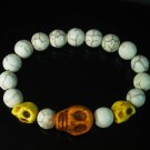 Turquoise Colorful Orange Yellow Skull Beads White Veins Ball Beads Stretch Bracelet ZZ2135