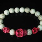 Turquoise Colorful Hot Pink Skull Beads White Veins Ball Beads Stretch Bracelet ZZ2136
