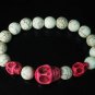 Turquoise Colorful Hot Pink Skull Beads White Veins Ball Beads Stretch Bracelet ZZ2136