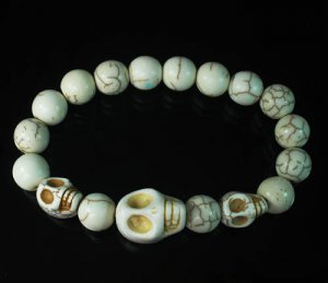 Turquoise Colorful White Skull Beads White Veins Ball Beads Stretch Bracelet ZZ2138