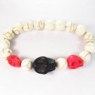 Turquoise Colorful Black Red Skull Beads White Veins Ball Beads Stretch Bracelet ZZ2139