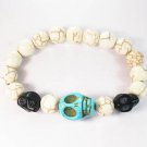 Turquoise Colorful Black Baby Blue Skull Beads White Veins Ball Beads Stretch Bracelet ZZ2140