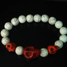 Turquoise Colorful Red Skull Beads White Veins Ball Beads Stretch Bracelet ZZ2141