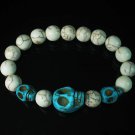 Turquoise Colorful Baby Blue Skull Beads White Veins Ball Beads Stretch Bracelet ZZ2142