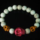 Turquoise Colorful Orange Yellow Skull Beads White Veins Ball Beads Stretch Bracelet ZZ2147