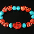Turquoise Colorful Red Skull Beads Baby Blue Veins Ball Beads Stretch Bracelet ZZ2154