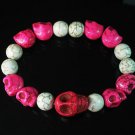 Turquoise Colorful Hot Pink Skull Beads White Veins Ball Beads Stretch Bracelet ZZ2156