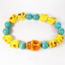 Turquoise Colorful Yellow Skull Beads Blue Veins Ball Beads Stretch Bracelet ZZ2157