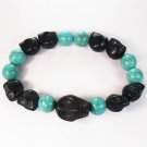Turquoise Colorful Black Skull Beads Blue Veins Ball Beads Stretch Bracelet ZZ2159