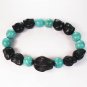 Turquoise Colorful Black Skull Beads Blue Veins Ball Beads Stretch Bracelet ZZ2159