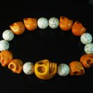 Turquoise Colorful Orange Skull Beads White Veins Ball Beads Stretch Bracelet ZZ2160