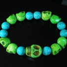 Turquoise Colorful Green Skull Beads Blue Veins Ball Beads Stretch Bracelet ZZ2161