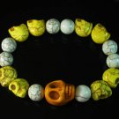Turquoise Colorful Yellow Skull Beads White Veins Ball Beads Stretch Bracelet ZZ2162