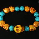 Turquoise Colorful Orange Skull Beads Blue Veins Ball Beads Stretch Bracelet ZZ2163