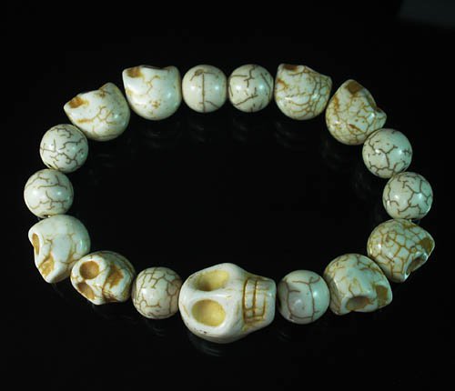 Turquoise Colorful White Skull Beads White Veins Ball Beads Stretch Bracelet ZZ2164