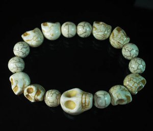 Turquoise Colorful White Skull Beads White Veins Ball Beads Stretch Bracelet ZZ2164
