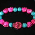 Turquoise Colorful Hot Pink Skull Beads Blue Veins Ball Beads Stretch Bracelet ZZ2165