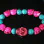 Turquoise Colorful Hot Pink Skull Beads Blue Veins Ball Beads Stretch Bracelet ZZ2165