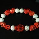 Turquoise Colorful Red Skull Beads White Veins Ball Beads Stretch Bracelet ZZ2166