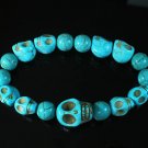 Turquoise Colorful Baby Blue Skull Beads Blue Veins Ball Beads Stretch BraceletZZ2167