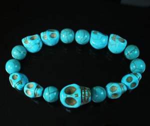 Turquoise Colorful Baby Blue Skull Beads Blue Veins Ball Beads Stretch BraceletZZ2167