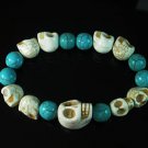 Turquoise Colorful White Skull Beads Blue Veins Ball Beads Stretch Bracelet ZZ2168