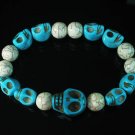 Turquoise Colorful Baby Blue Skull Beads White Veins Ball Beads Stretch Bracelet ZZ2169