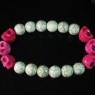 Turquoise Colorful Hot Pink Skull Beads White Veins Ball Beads Stretch Bracelet ZZ2170