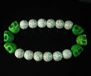Turquoise Colorful Green Skull Beads White Veins Ball Beads Stretch Bracelet ZZ2172