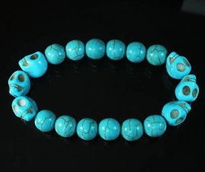 Turquoise Colorful Blue Skull Beads Blue Veins Ball Beads Stretch Bracelet ZZ2173
