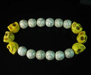 Turquoise Colorful Yellow Skull Beads White Veins Ball Beads Stretch Bracelet ZZ2174