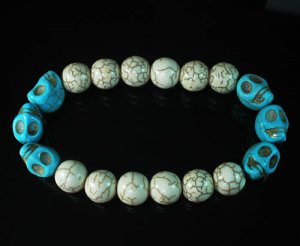 Turquoise Colorful Blue Skull Beads White Veins Ball Beads Stretch Bracelet ZZ2175