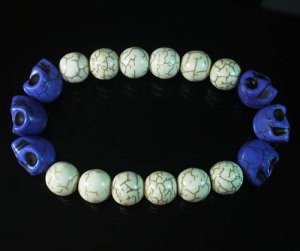 Turquoise Colorful Purple Skull Beads White Veins Ball Beads Stretch Bracelet ZZ2178