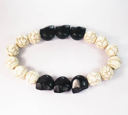 Turquoise Colorful Black Skull Beads White Veins Ball Beads Stretch Bracelet ZZ2180