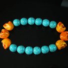 Turquoise Colorful Orange Skull Beads Blue Veins Ball Beads Stretch Bracelet ZZ2182