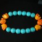 Turquoise Colorful Orange Skull Beads Blue Veins Ball Beads Stretch Bracelet ZZ2182