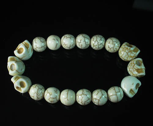 Turquoise Colorful White Skull Beads Veins Ball Beads Stretch Bracelet ZZ2183