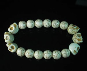 Turquoise Colorful White Skull Beads Veins Ball Beads Stretch Bracelet ZZ2183