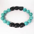 Turquoise Colorful Black Skull Beads Blue Veins Ball Beads Stretch Bracelet ZZ2184