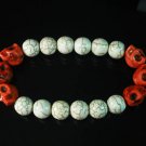 Turquoise Colorful Red Skull Beads White Veins Ball Beads Stretch Bracelet ZZ2185