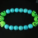 Turquoise Colorful Green Skull Beads Blue Veins Ball Beads Stretch Bracelet ZZ2186