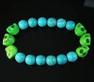 Turquoise Colorful Green Skull Beads Blue Veins Ball Beads Stretch Bracelet ZZ2186