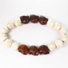 Turquoise Colorful Brown Skull Beads White Veins Ball Beads Stretch Bracelet ZZ2187