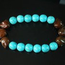 Turquoise Colorful Brown Skull Beads Blue Veins Ball Beads Stretch Bracelet ZZ2188