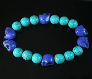 Turquoise Colorful Purple Skull Beads Blue Veins Ball Beads Stretch Bracelet ZZ2190