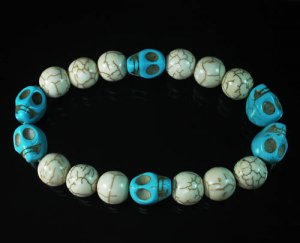 Turquoise Colorful Blue Skull Beads White Veins Ball Beads Stretch Bracelet ZZ2191
