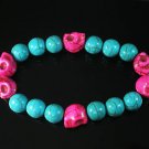 Turquoise Colorful Hot Pink Skull Beads Blue Veins Ball Beads Stretch Bracelet ZZ2192